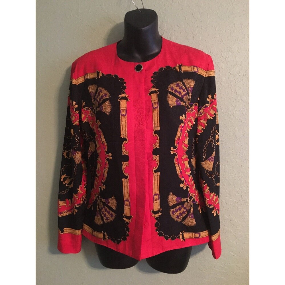 Adrianna Papell Women's Size 6 Silk Button Front Long Sleeve Lining Red Top